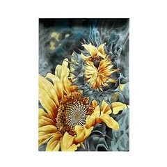 Large Rectangular Sun Flower Motif Graphic Wool Rug Carpet cs7529