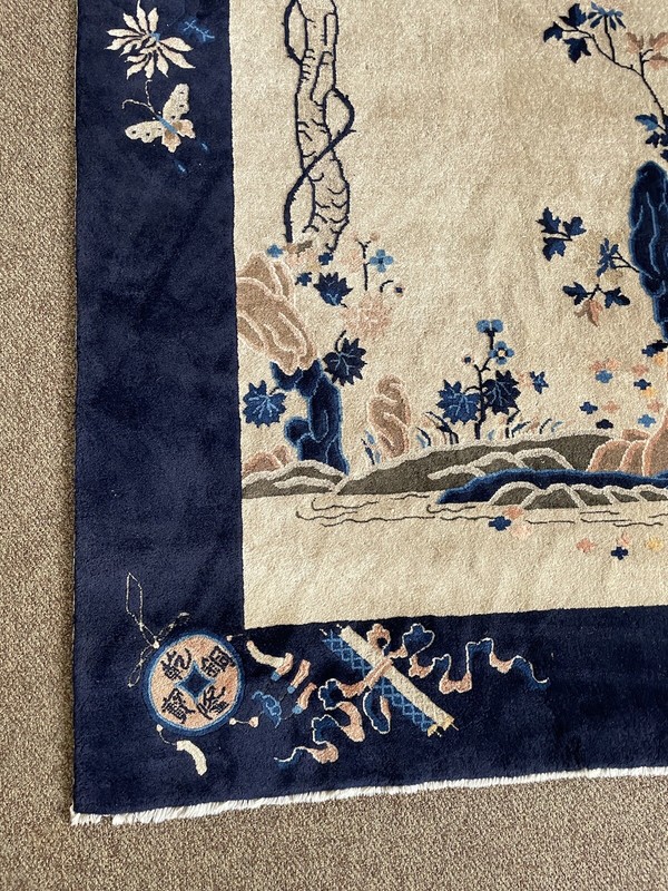 1920s Chinese Art Deco Blue and Ivory 9ft 9" x 8ft Area Rug gallery