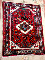 Persia Knotted Tribal Geometric Red 2×3 Ft Rug 28×38 Inches 100% Wool