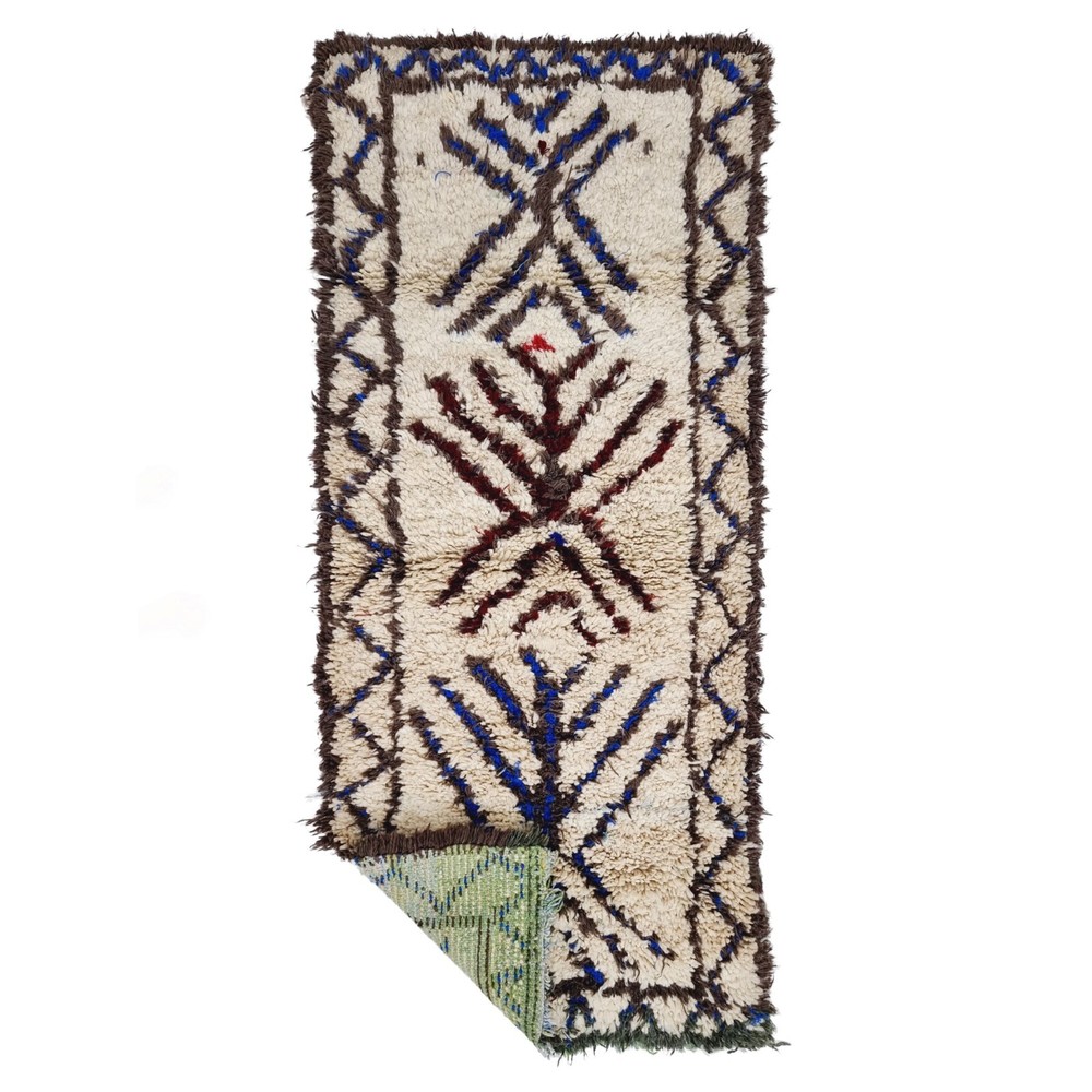 Moroccan Handmade Vintage Rug 3'x7' Berber Abstract Taupe Wool and Cotton Rug