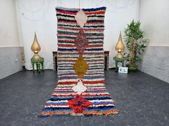 Moroccan Handmade Vintage Boucherouite 3’3″x8’7″ Geometric Blue Cotton Area Rug