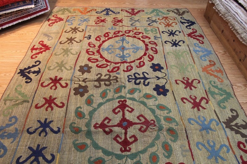 Handmade Embroidery Wool Rug, woven, flat woven Suzani Kazakh Tajik, and Uzbek gallery