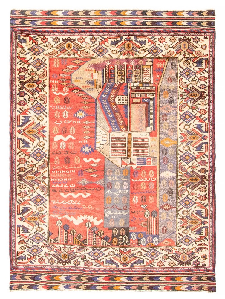 Vintage 4'5" x 6'2" Traditional Hand Knotted Vegetable Dye Wool Area Rug