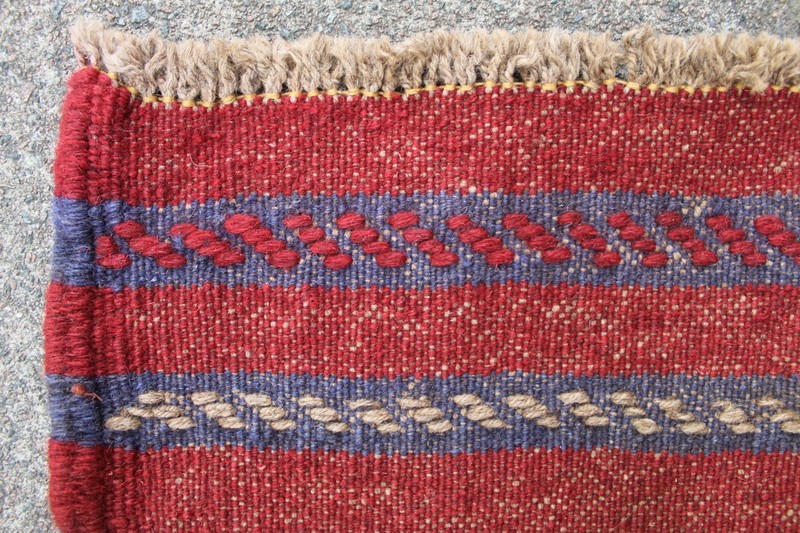 Vintage Hand Made Afghan Mushvani Oriental Red Blue Wool Narrow Runner 245x60cm gallery