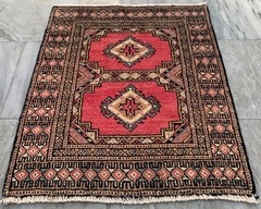 Vintage Afghan Jaldar Bokhara, Wool Area Rug, Traditional Carpet (2×2 ft.)