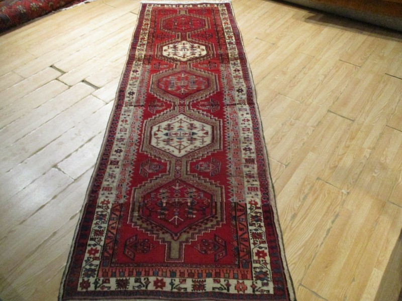 ESTATE 10 FEET RUNNER CIRCA 1950 VEGETABLE DYE HANDMADE-KNOTTED WOOL RUG 582823 gallery