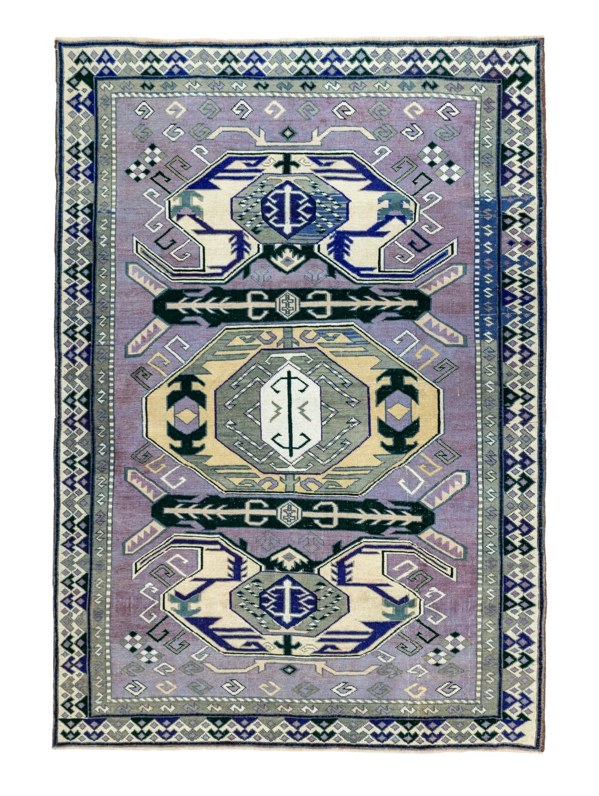 Purple Wool Tribal Oushak Rug 4'8x6'8 ft – Vintage Turkish Geometric Carpet gallery