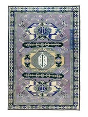 Purple Wool Tribal Oushak Rug 4’8×6’8 ft – Vintage Turkish Geometric Carpet