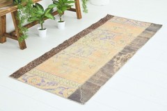 Faded Turkish Runner Rug 2×5 Hand-Knotted Vintage Oushak Oriental Rug Carpet,722