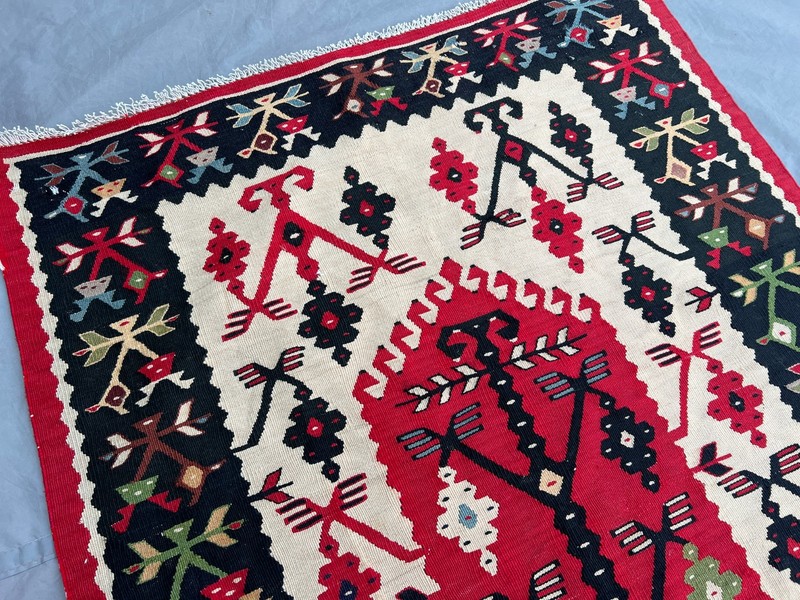 2'11x5'2 ft Vintage Handmade Afghan Geometric Kilim, Red & Black Design Rug gallery