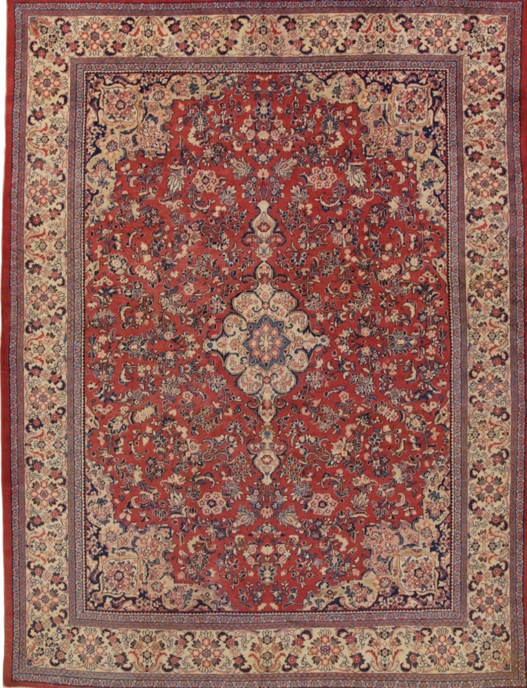Vintage Original Area Rug Oriental Red Knotted Wool MAHAL Antique Rust 10 X 14f