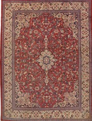 Vintage Original Area Rug Oriental Red Knotted Wool MAHAL Antique Rust 10 X 14f