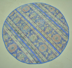 Blue Faded Turkish Vintage Round Rug, 3.2ft, Handmade Antique Floral Round Rug