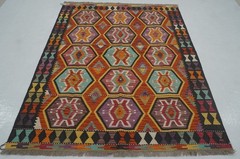 5×7 ft Red Afghan Hand Woven Wool Reversible Kilim Rug