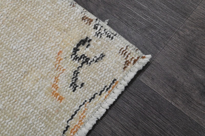 Vintage Turkish Runner Rug 2x7ft Wool Anatolian Handmade Hallway Oushak BEIGE gallery