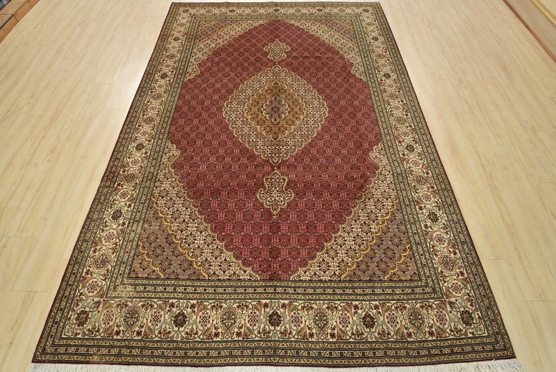 Tabrizi Mahi Rug 6’7” x 9’9” Red Wool/Silk Traditional Hand-Knotted Carpet gallery