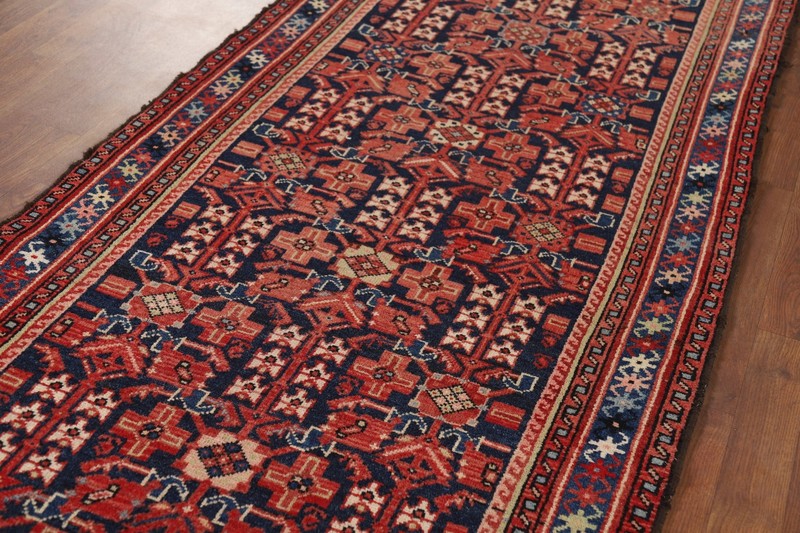 Vintage Geometric Malayer Navy Blue Wool Hand-knotted Runner Rug 4x10 Carpet gallery