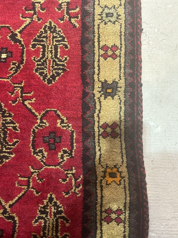 Vintage Turkish Oushak Runner Rug 3ft7by 11ft5 WoolHandmade Raspberry red gallery