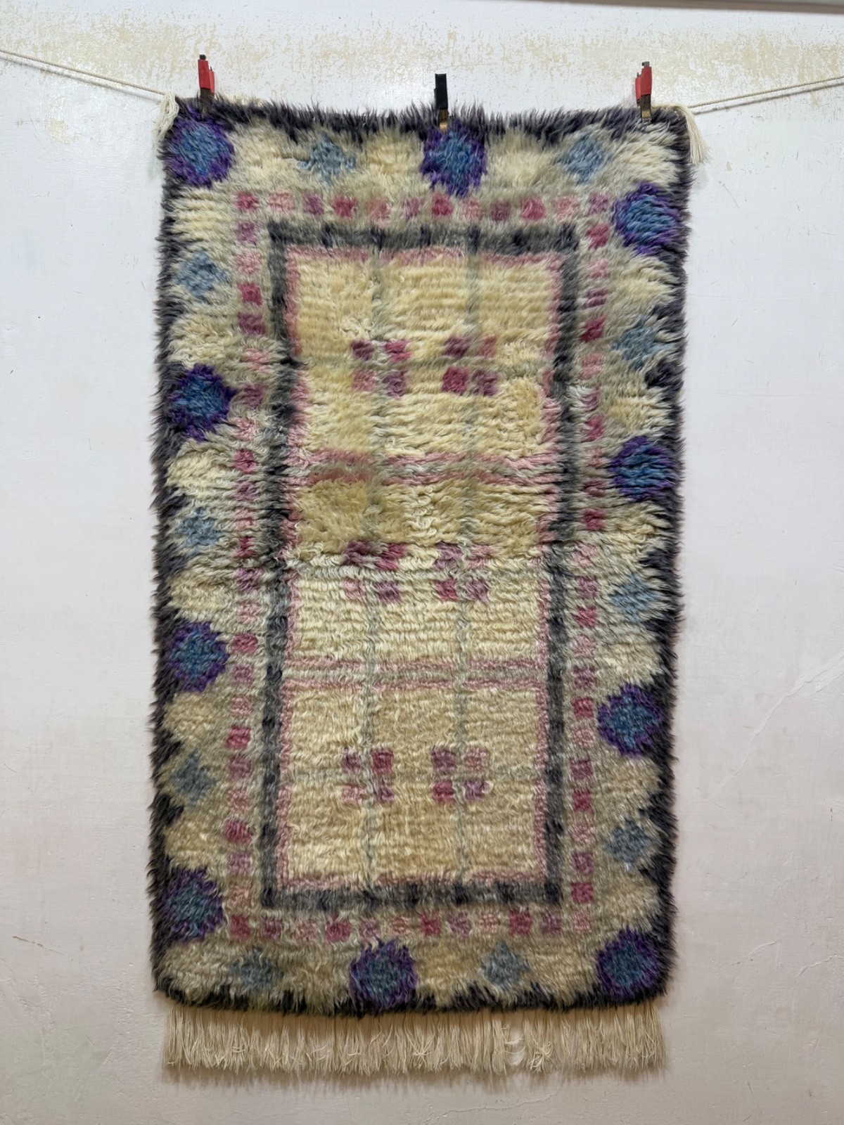 Vintage Fabulous Hand Knotted Swedish Scandinavian Rye Shag Wool Rug Carpet gallery