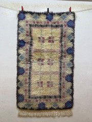 Vintage Fabulous Hand Knotted Swedish Scandinavian Rye Shag Wool Rug Carpet