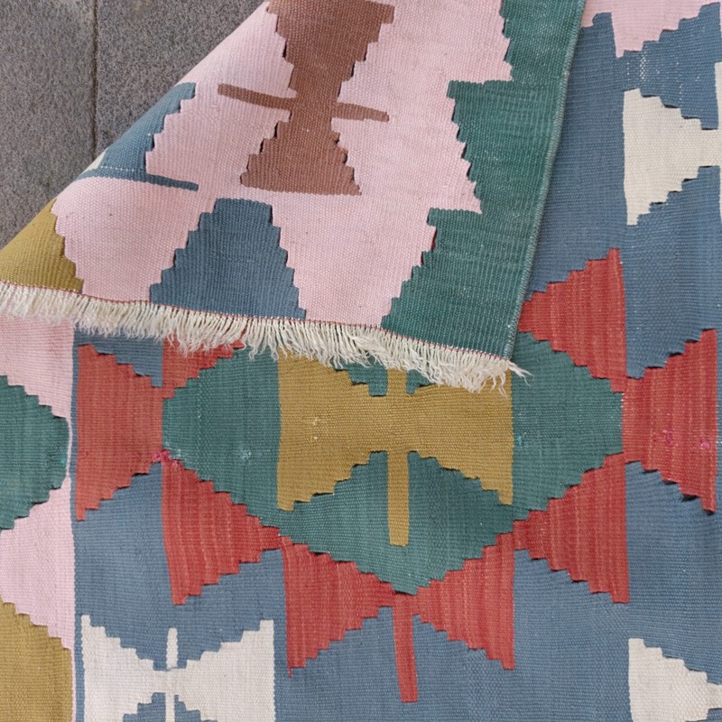 3.02 x 3.22 ft Vintage Square Turkish Kilim Rug , 92 x 98 cm Handmade Wool Kelim gallery