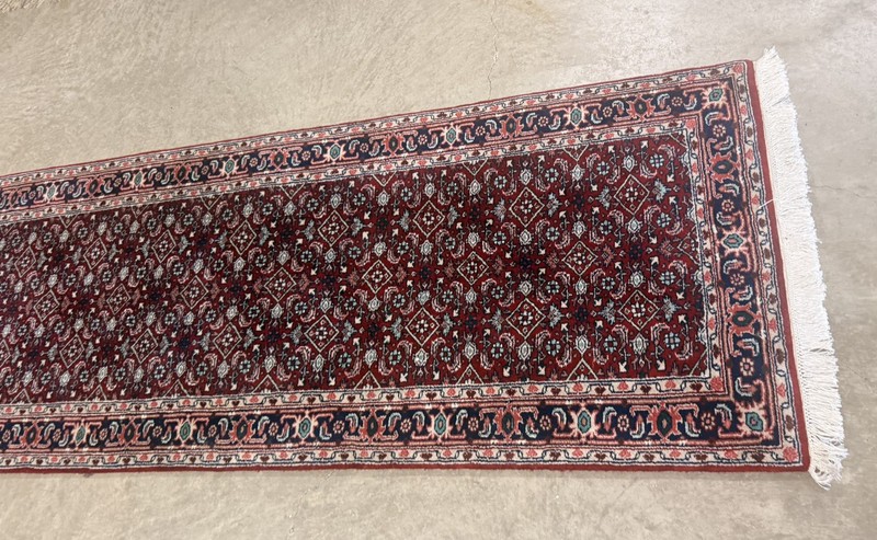 Vintage Hand-Knotted Bokhara Wool Runner Rug Red & Navy Oriental Hall Runner 11' gallery