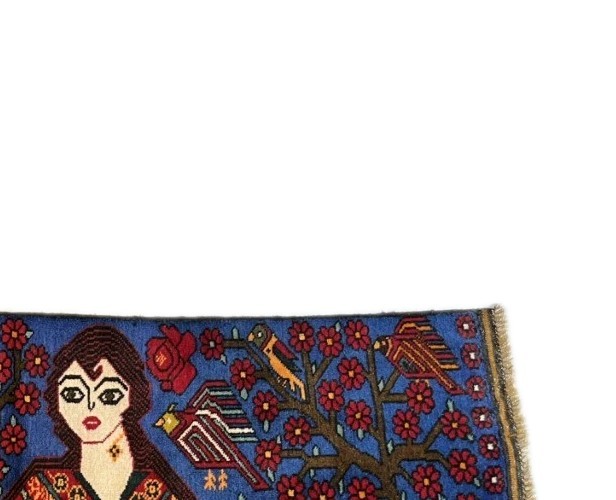 Hand-Knotted Pictorial Persian Rug Folk Art Wall Hanging Vintage Style Couple gallery