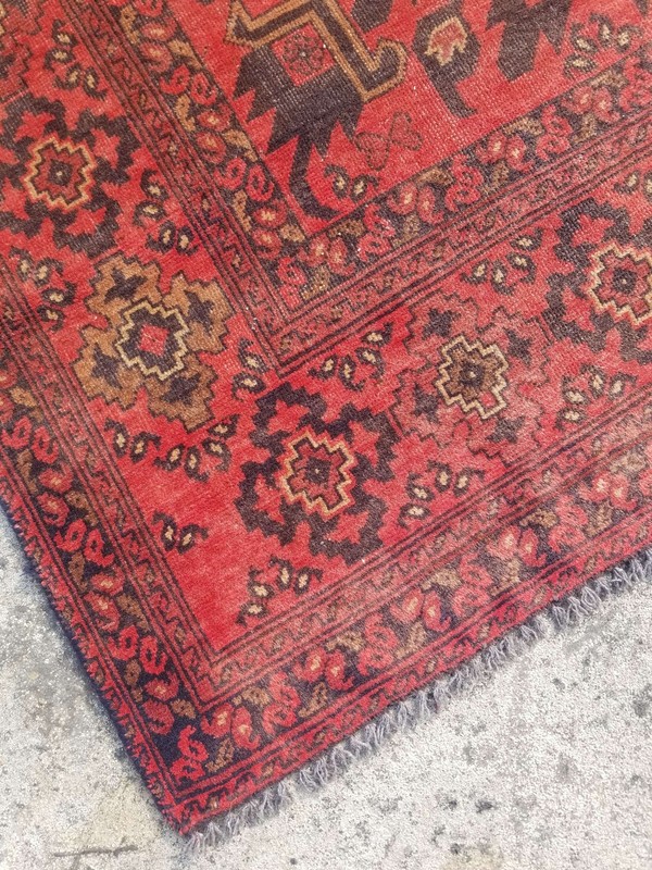 Vintage Distressed Hand Made Traditional Oriental Wool Maroon Rug 194x145cm gallery