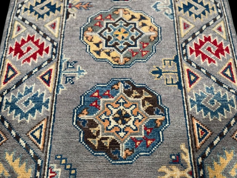 Brand New Colorful Small Runner Handmade Ocean Silver Gray Turkmen Pak Kazak 2x6 gallery