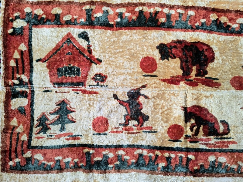 1930's Plush Velvet Carpet Fairy Tale Kolobok Gobelin Tapestry Velvet Rug gallery