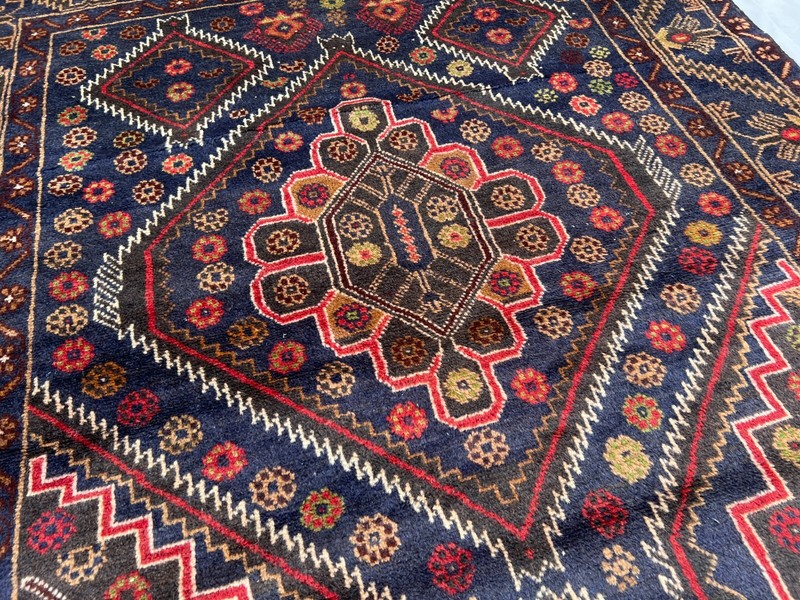 Vintage Afghan Baluchi Rug 3'10x6'9 – Hand-Knotted Wool Tribal Medallion Carpet gallery