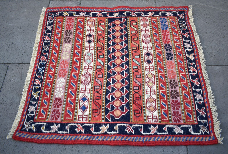Caucasian Soumak Rug 20'' x 22'' Soumak Woven Wool Kilim Home Decor Chair Rug gallery