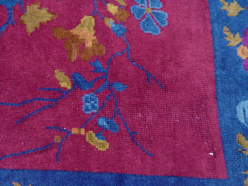 Antique Chinese Art Deco Peking Hand Knotted Wool Blue Red Oriental Rug 9'x11'6" gallery