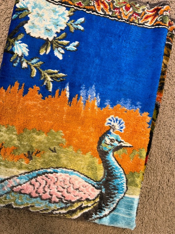 Peacock Pattern Velvet Rug Vintage Pictorial Wall Hanging Sofa Cover gallery