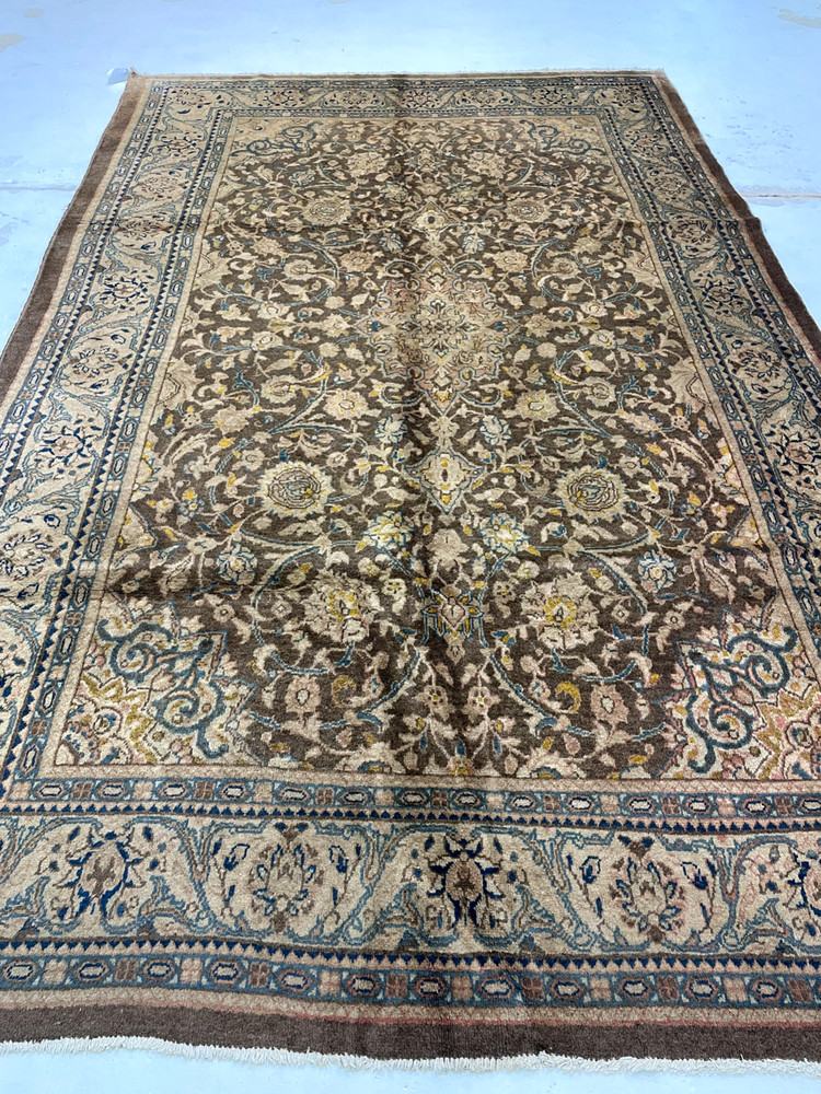 Antique Oriental Hand-Knotted Wool Area Rug Beige/Blue/Ivory 6'8" x 9'9"