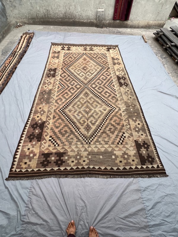 Antique Afghan Maimana Kilim Rug Handwoven Wool Terracotta Faded Palace Size Rug gallery