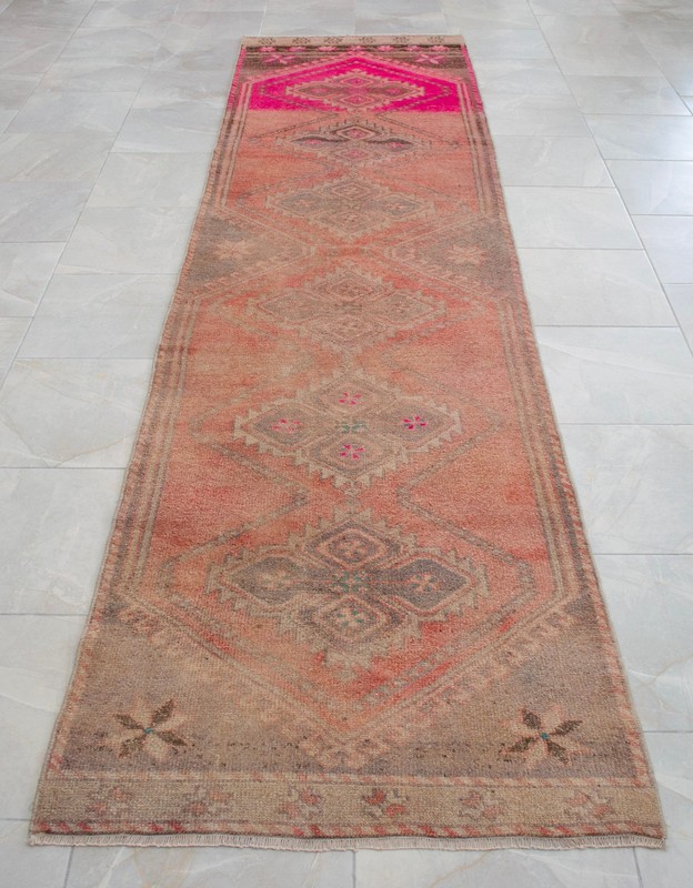 3x11 Runner Rug Turkish Hand-knotted Hallway Rug HOT PINK Kitchen Decor Bed Side gallery