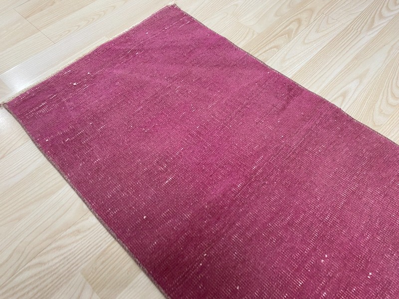 Vintage Turkish Overdyed Small Rug 1.5x2.8 Ft Pink Wool Small Accent Carpet gallery