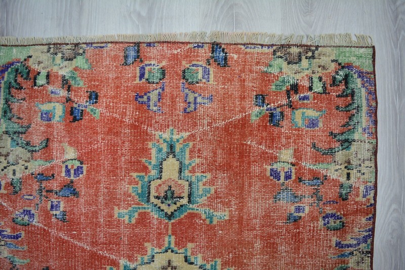 Red Turkish Vintage Rug, 3x5.7ft, Antique Red Faded Medallion Handmade Rug, gallery