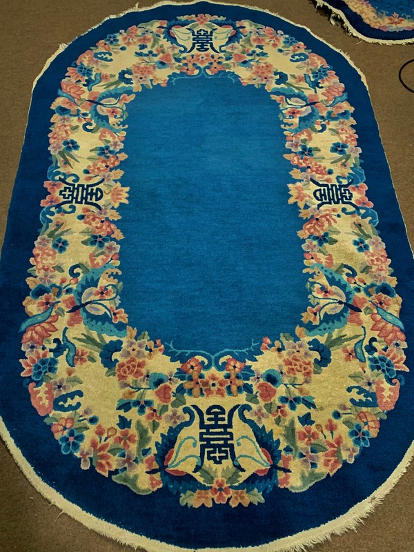 3 Antique Hand Made Chinese sky blue color Rug 5x7ft and 2 round 2'6" gallery