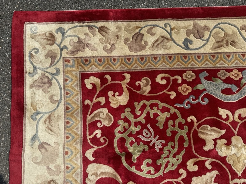 c1960s ANTIQUE ART DECO Dragon CHINESE RUG 9X12 Ft ROOM SIZE gallery