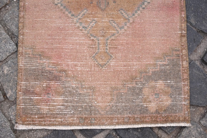 Turkish Rug 19'' x 36'' Vintage Anatolian Hand Knotted Oushak Rug Muted Dye Rug gallery