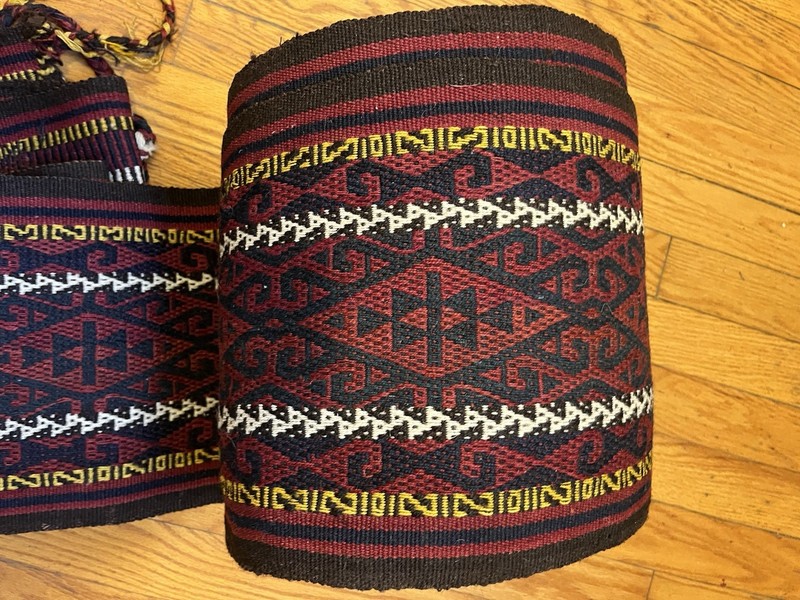 Vintage fabric Turkman Caucasian handwoven tribal tent band wrap, authentic gallery