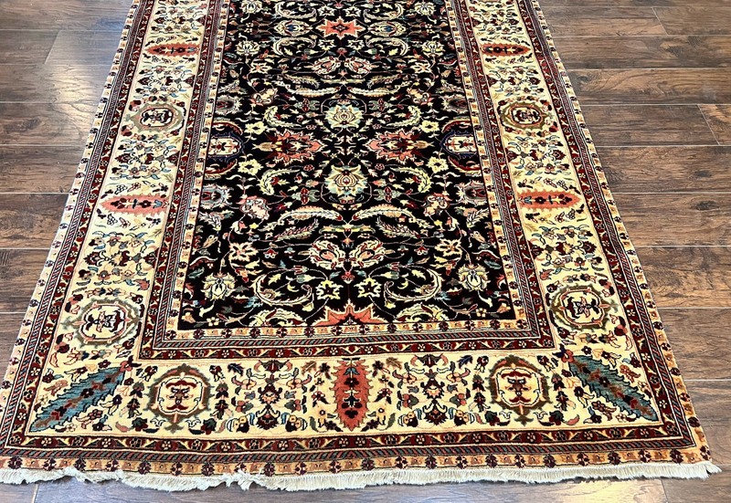 Indian Rug 5x15 Wide Runner Wool Handmade Vintage Oriental Carpet Black Cream gallery