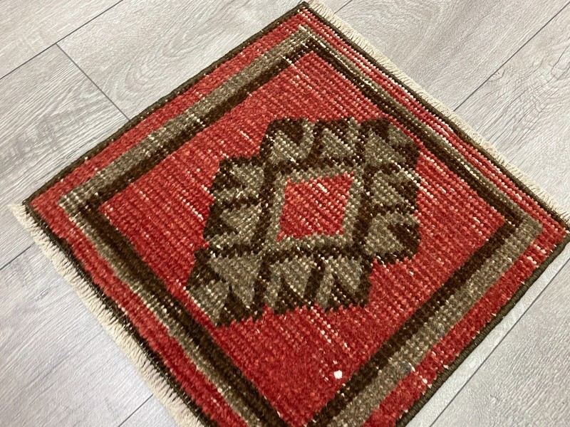 Pink Decorative Vintage Rug 1.3x1.3 ft Small Floral Square Turkish Rug gallery