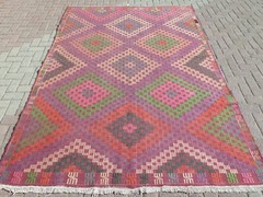 Antique Turkish Kilim Wool Rugs, Large Floor Carpet, Area Rug Teppich 78″x114″
