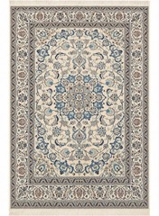 Per’sian Nain Rug 6×9, Floral Medallion, Wool & Silk, Ivory and Blue