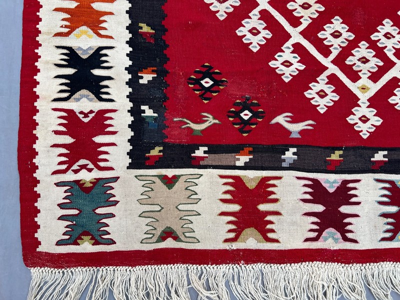 4'6x6'7 Vintage Turkish Hand Woven Kilim Rug Flat Weave Red Tribal Bedroom Rug gallery