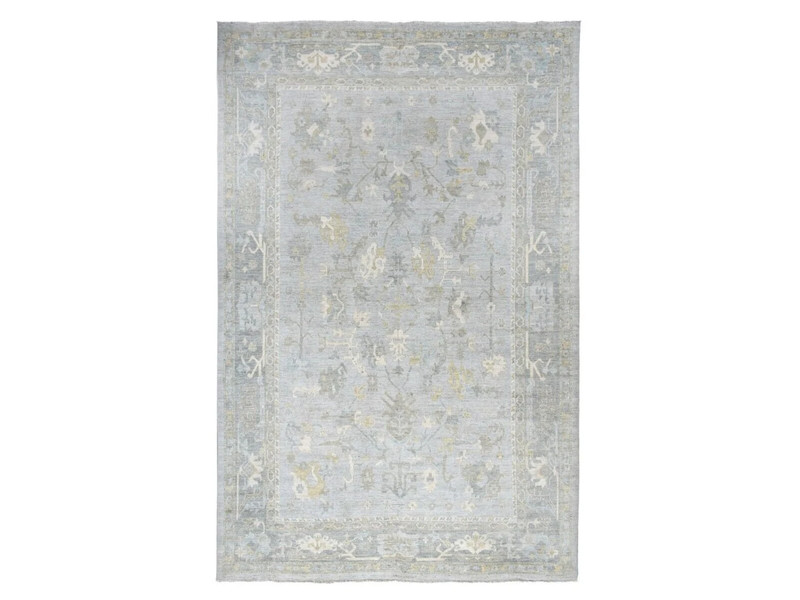 12'1"x17'8" Light Gray Angora Oushak with Leaf Pattern Natural Dyes, soft Wool gallery