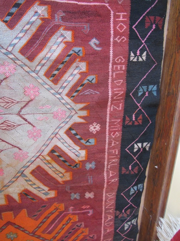 Turkish Kilim Rug Large 5'3" x 11' Woven Text Dated 1967 Banquet? Yoruk? Rare gallery